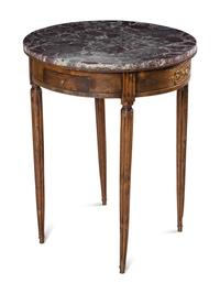 A Louis XVI Style Walnut Marble-Top Bouillotte Table