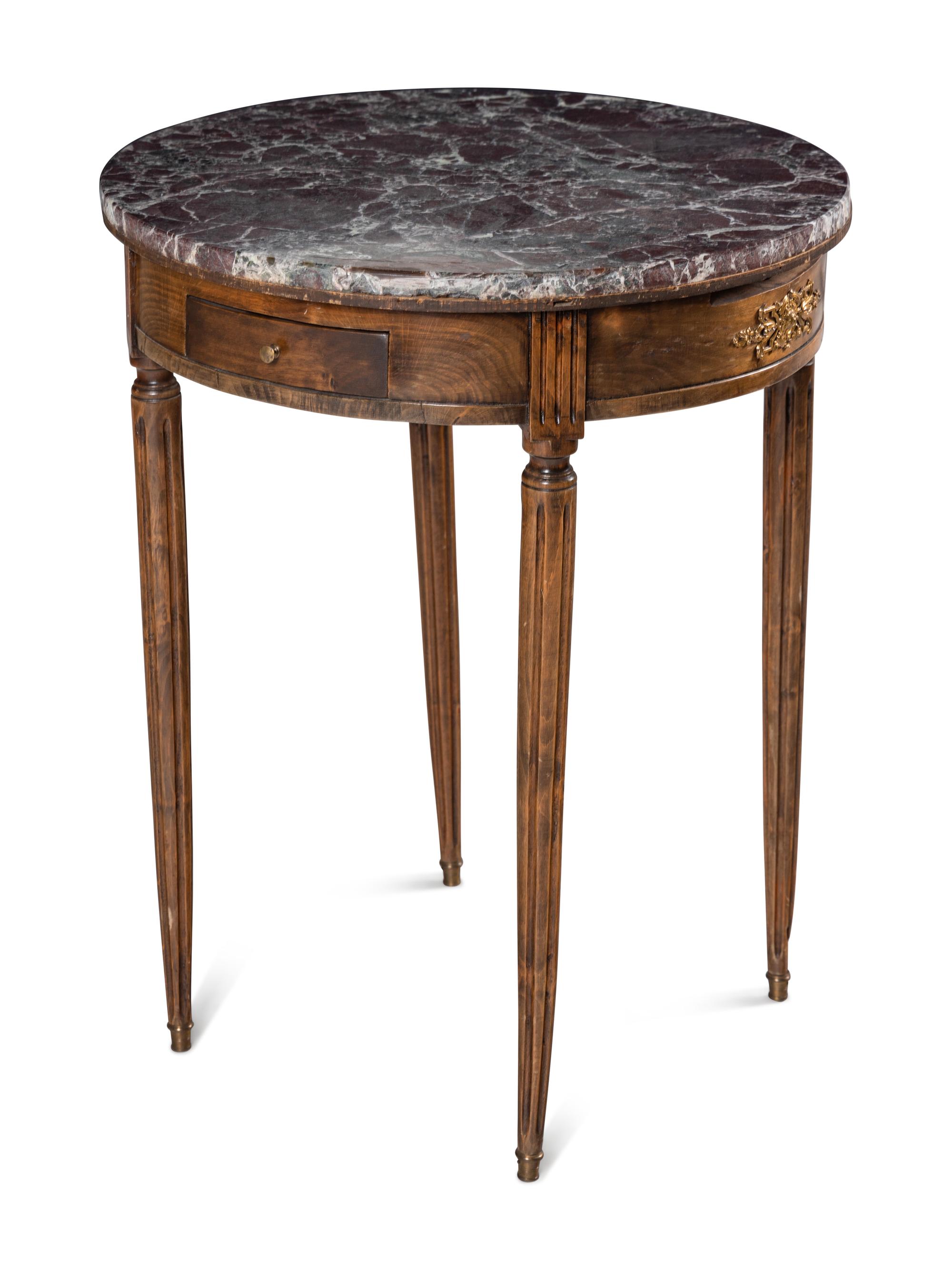 A Louis XVI Style Walnut Marble-Top Bouillotte Table