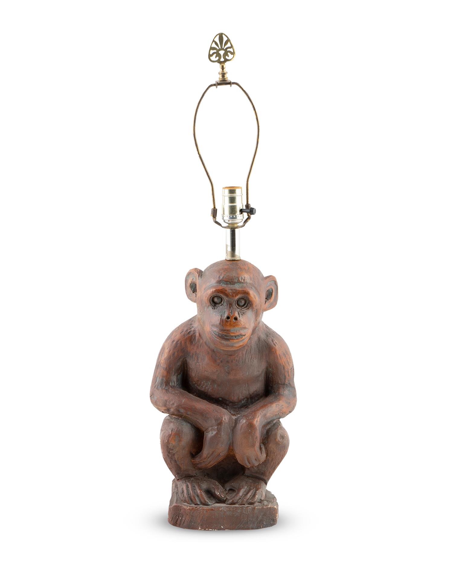 A Painted Plaster Figure of a Seated Monkey — 20TH CENTURY