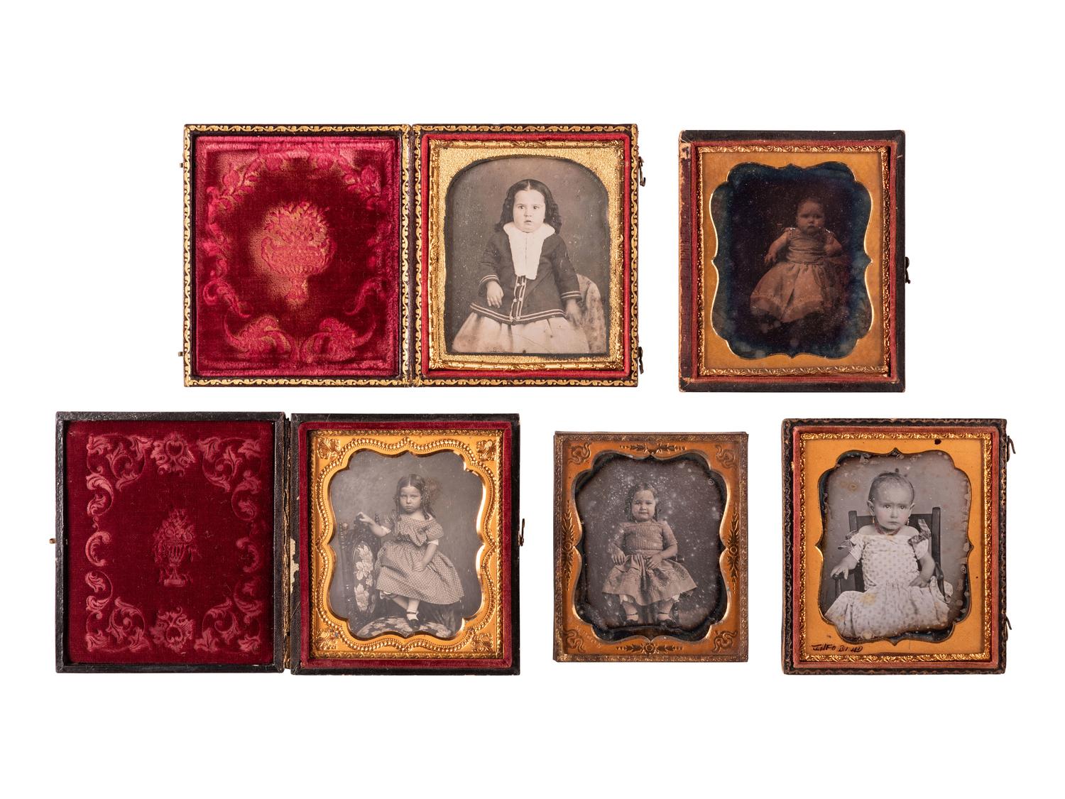 [EARLY PHOTOGRAPHY]. 37 sixth plate daguerreotypes and ambrotypes of young girls.