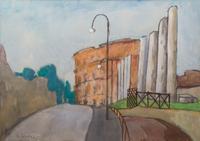 Artists Unknown, (American, 20th century), two watercolors of industrial landscapes, signed illegibly, and a pencil drawing of a boy wi