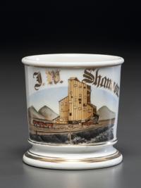 A Porcelain Occupational Shaving Mug Depicting a Coal Yard