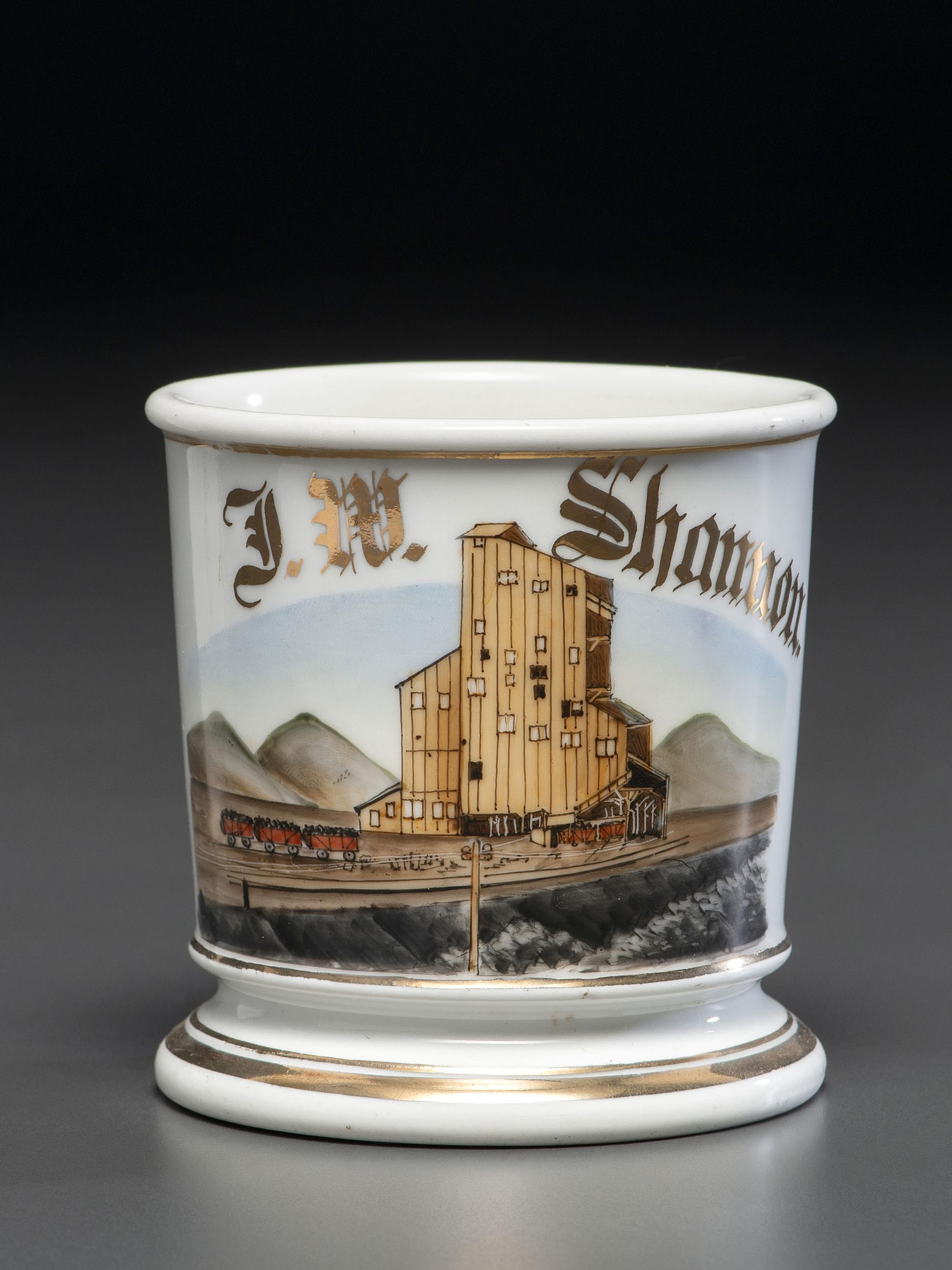 A Porcelain Occupational Shaving Mug Depicting a Coal Yard