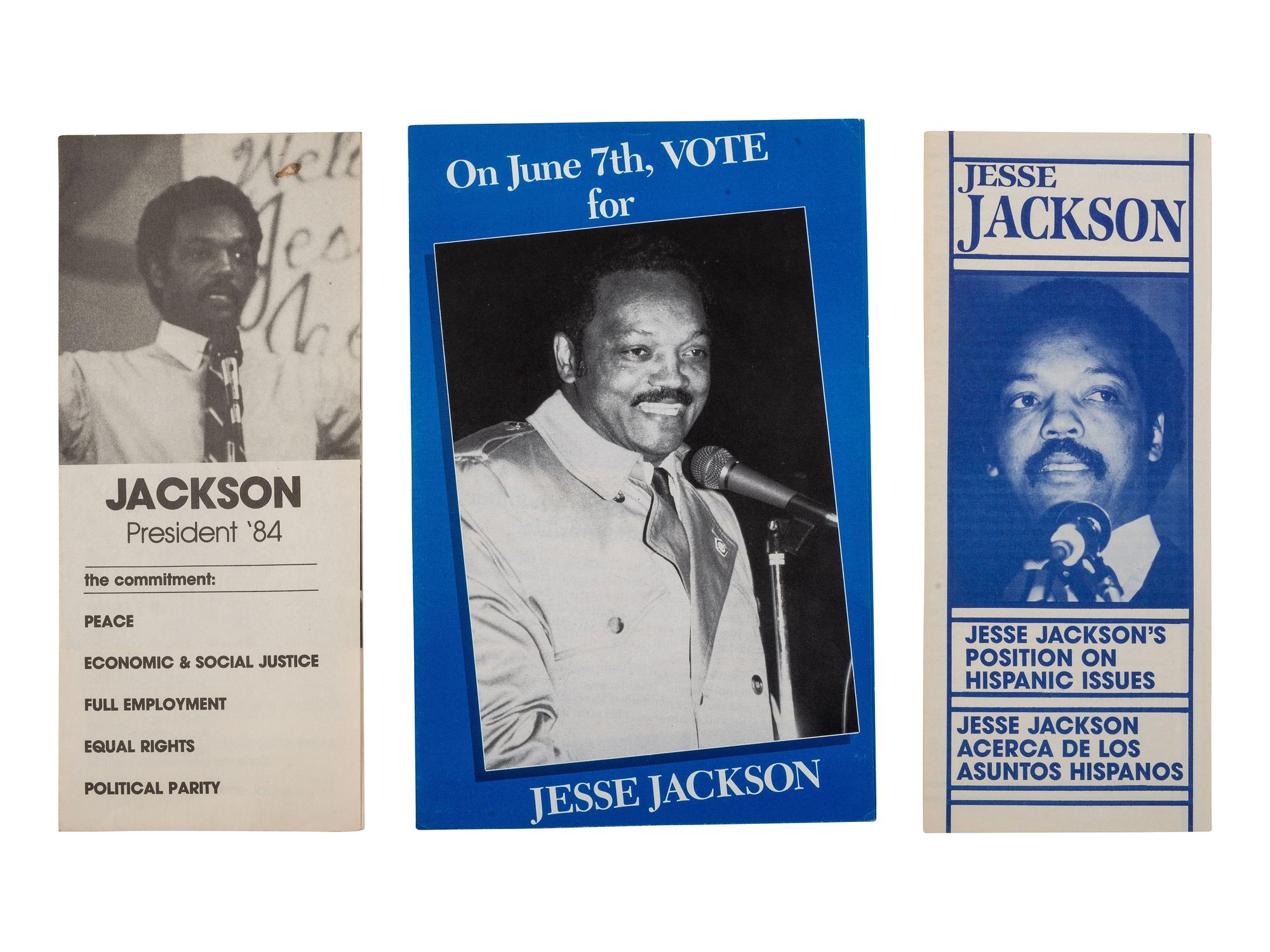 [JACKSON, Rev. Jesse L. (b. 1941 )]. Political ephemera from Jackson's 1984 and 1988 presidential campaigns, comprising:
