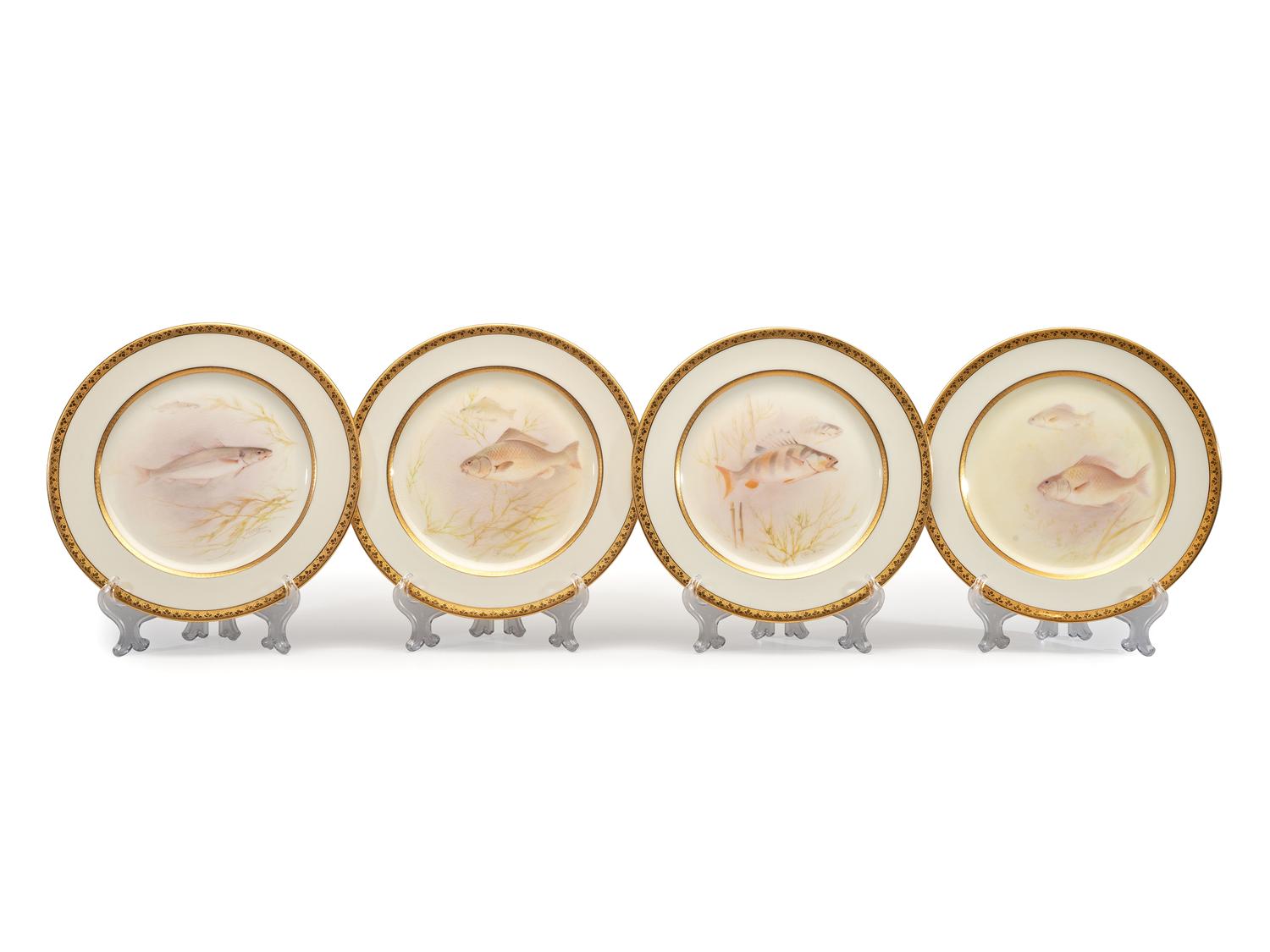 A Royal Doulton Parcel Gilt Porcelain Fish Service