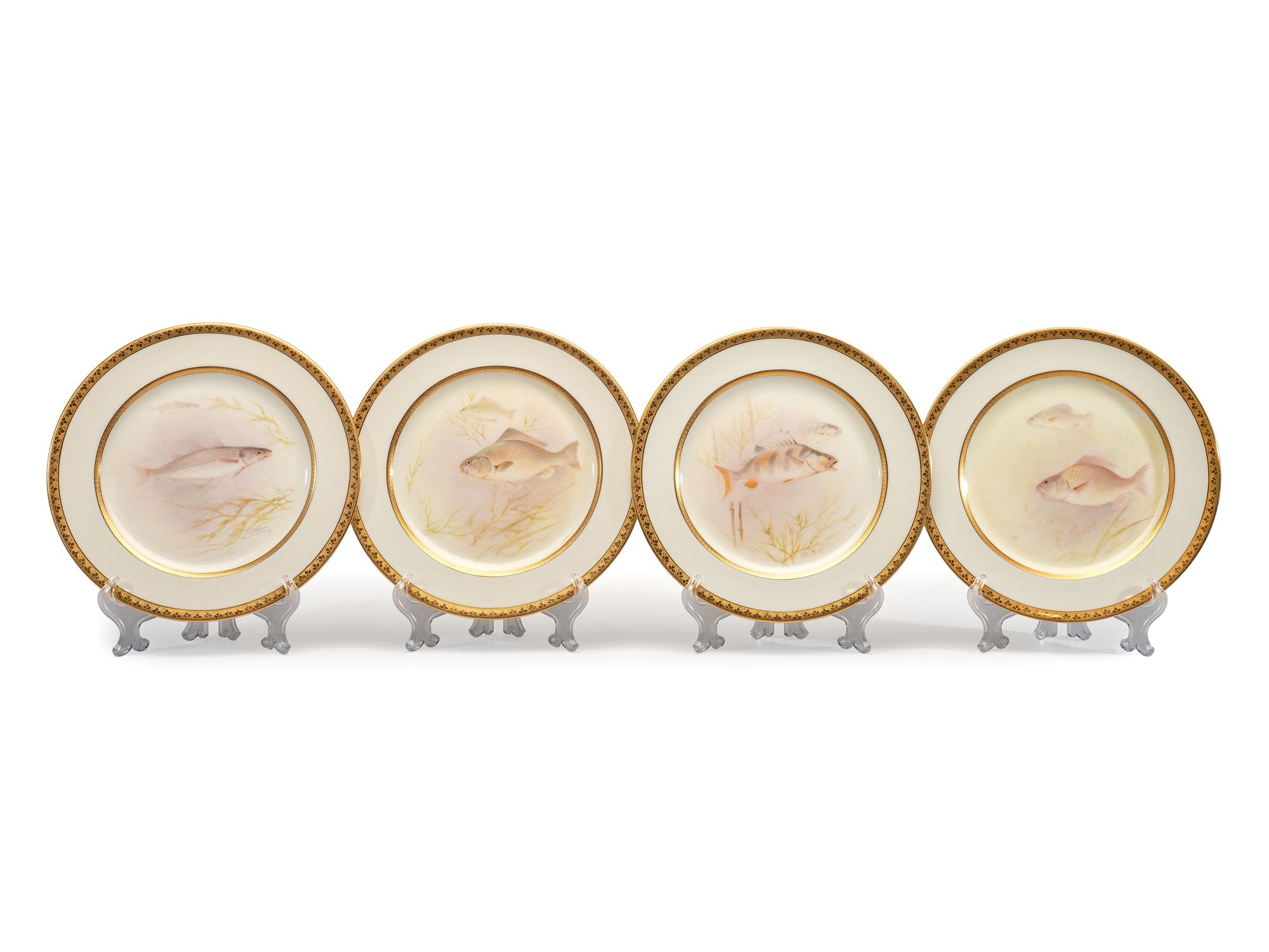A Royal Doulton Parcel Gilt Porcelain Fish Service