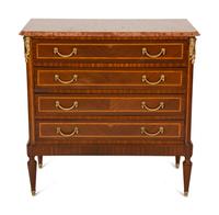 A Louis XVI Style Gilt Bronze Mounted Marble-Top Commode
