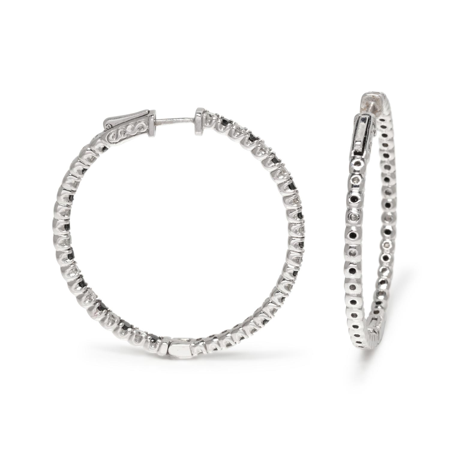 DIAMOND AND BLACK DIAMOND HOOP EARRINGS