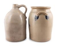 Two Cobalt-Decorated Stoneware Vessels
