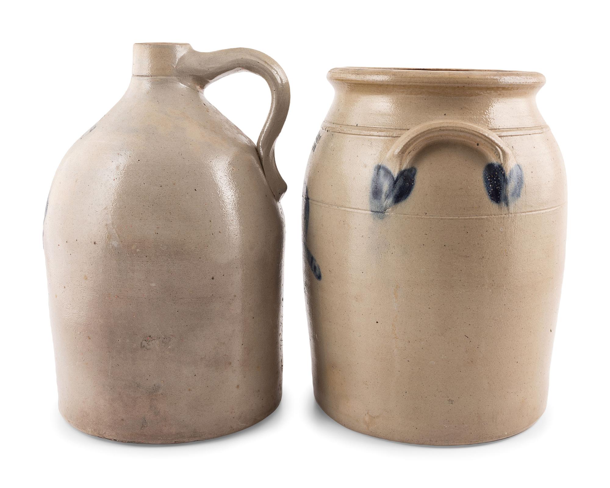 Two Cobalt-Decorated Stoneware Vessels