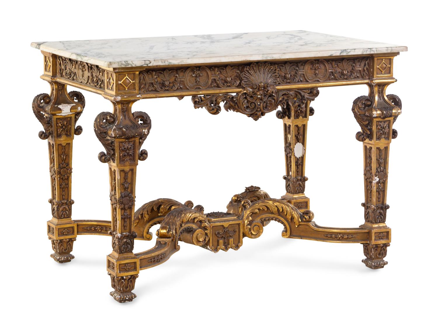 An Italian Carved Giltwood Marble-Top Center Table