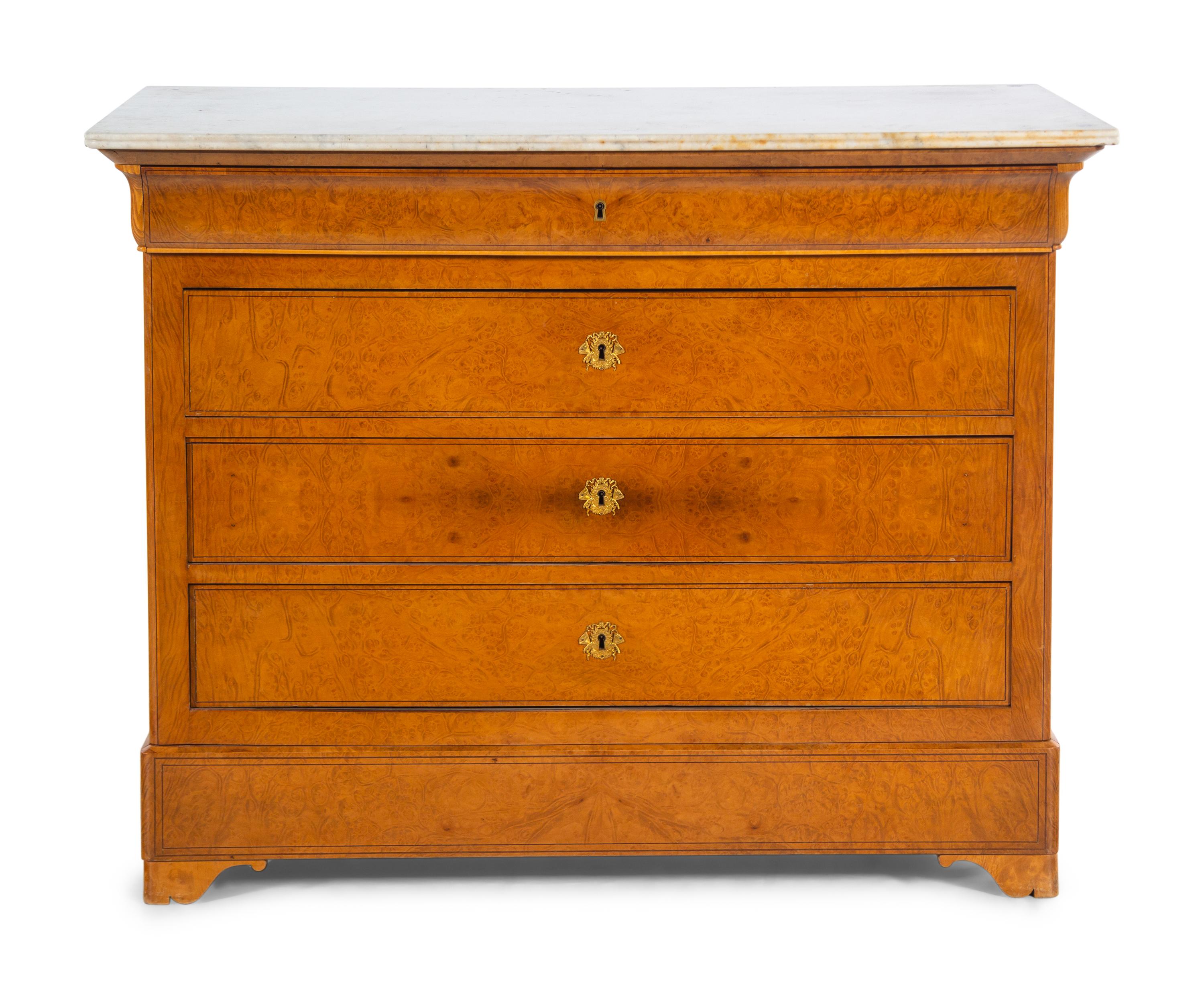 A Louis Philippe Burlwood Marble-Top Commode