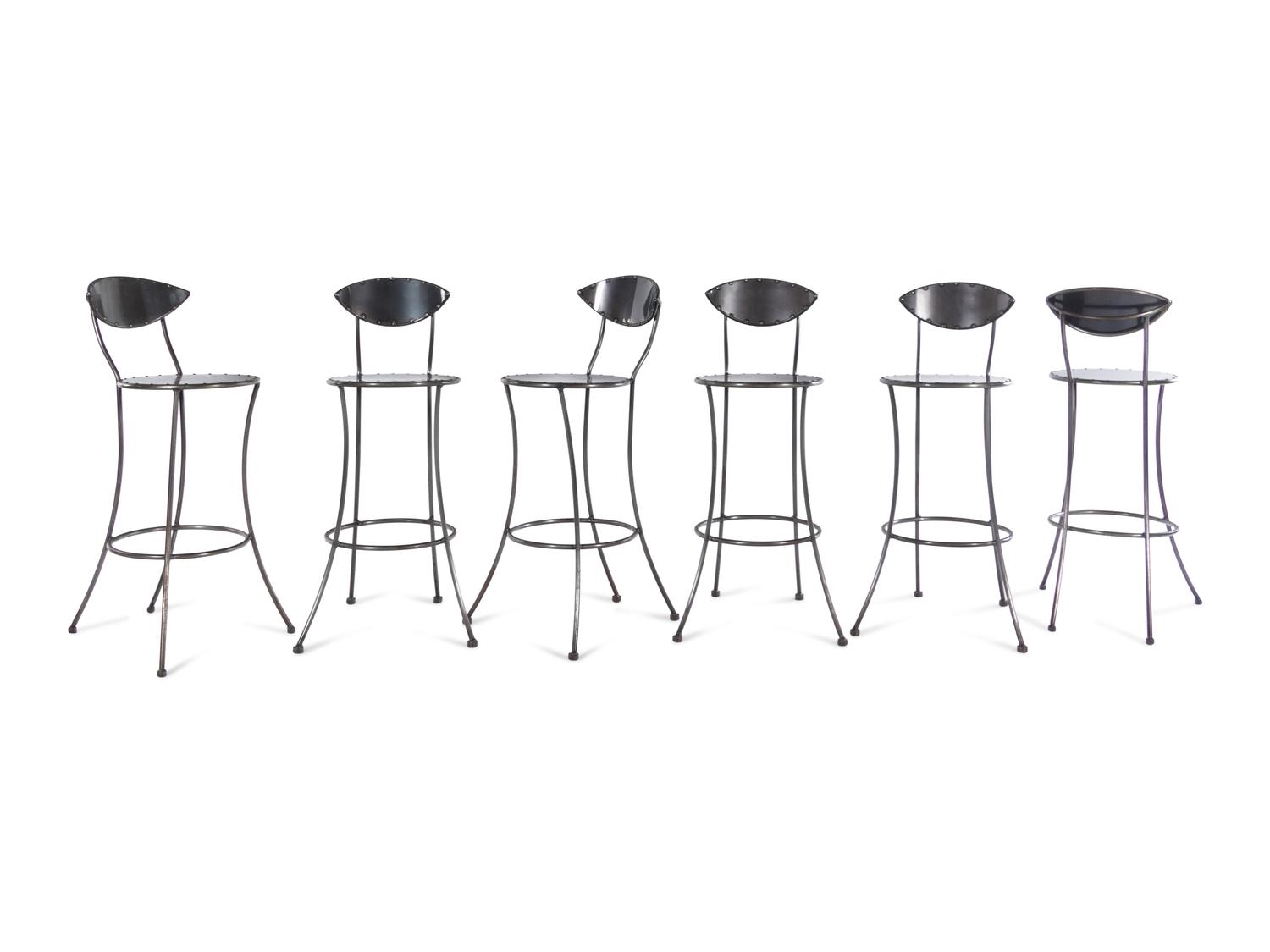 A Set of Six Custom Steel Bar Seats