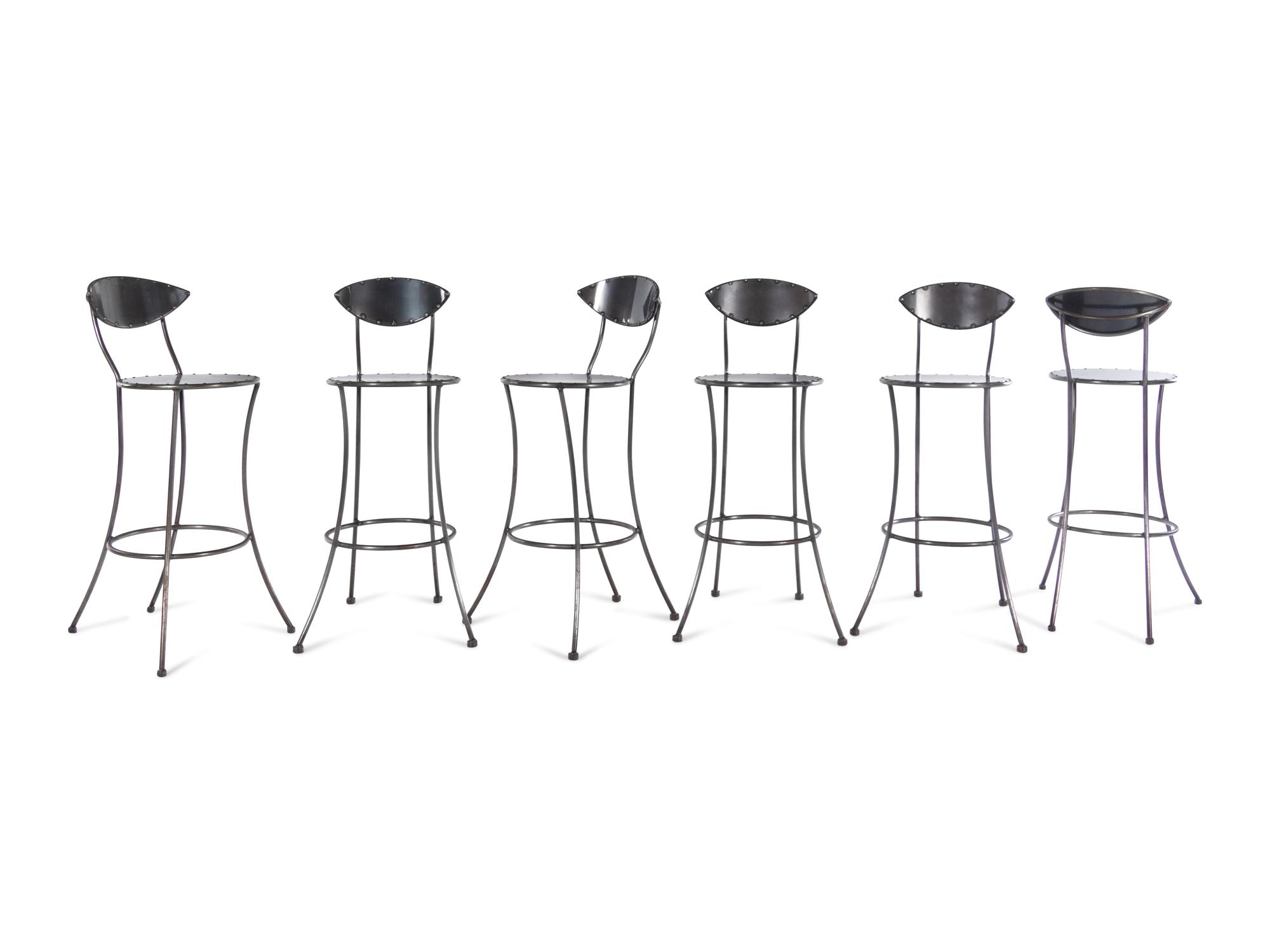 A Set of Six Custom Steel Bar Seats