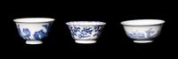 Three Chinese Blue and White Porcelain Cups