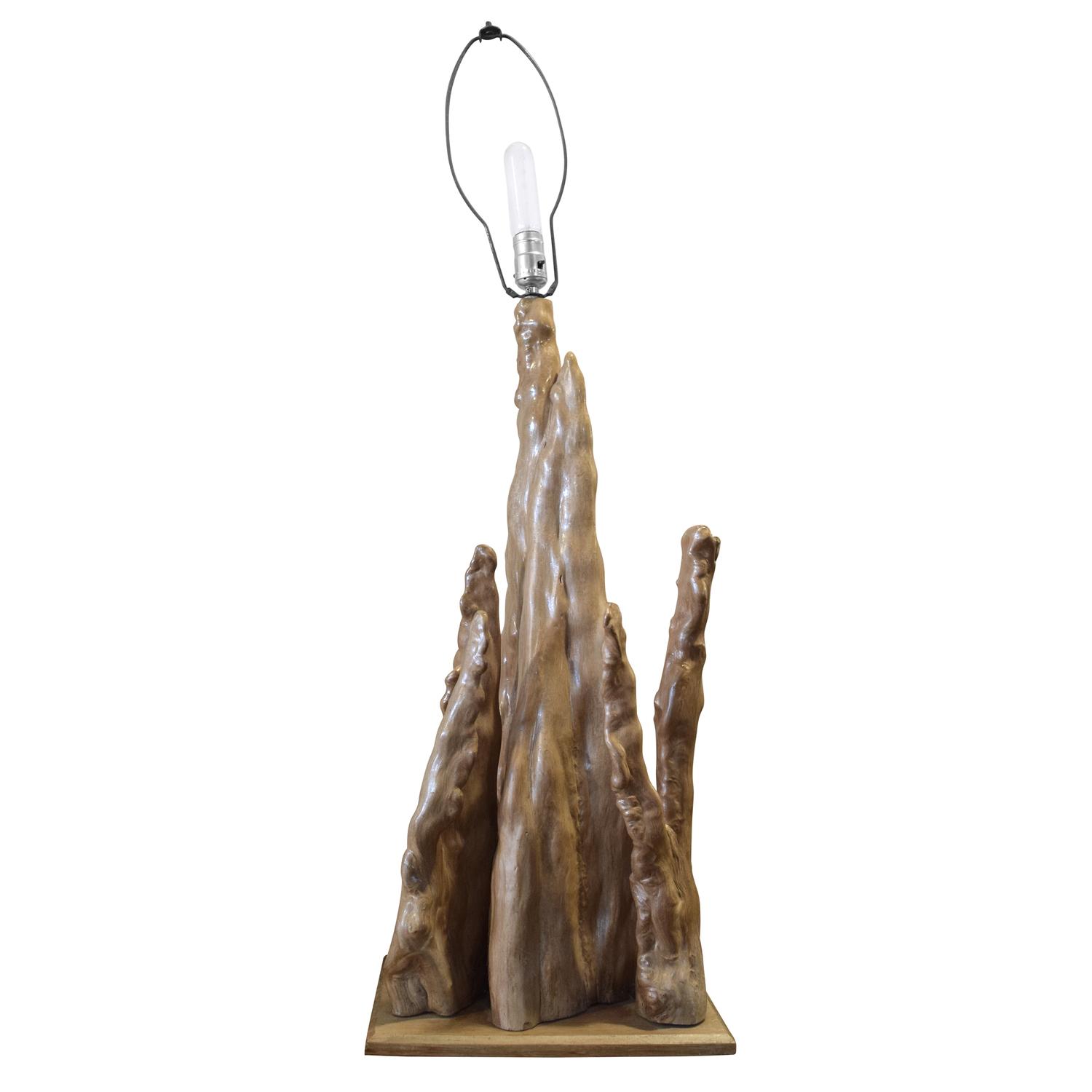 A Modern Cypress Burl Table Lamp 13.25" W x 8" D x 41.5" H — United States, Mid-20th Century