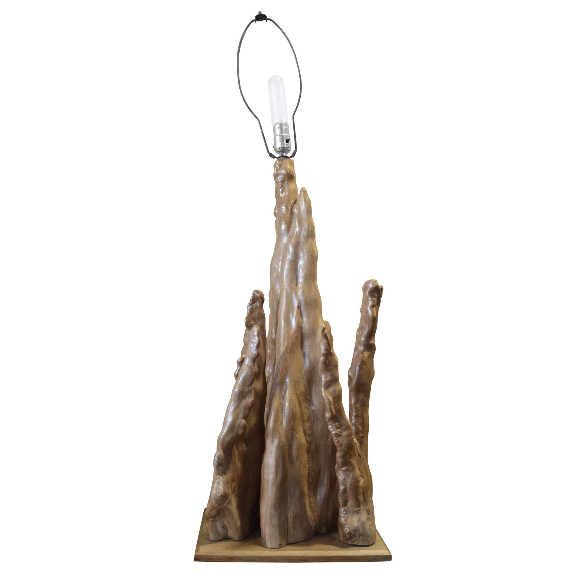 A Modern Cypress Burl Table Lamp 13.25" W x 8" D x 41.5" H — United States, Mid-20th Century