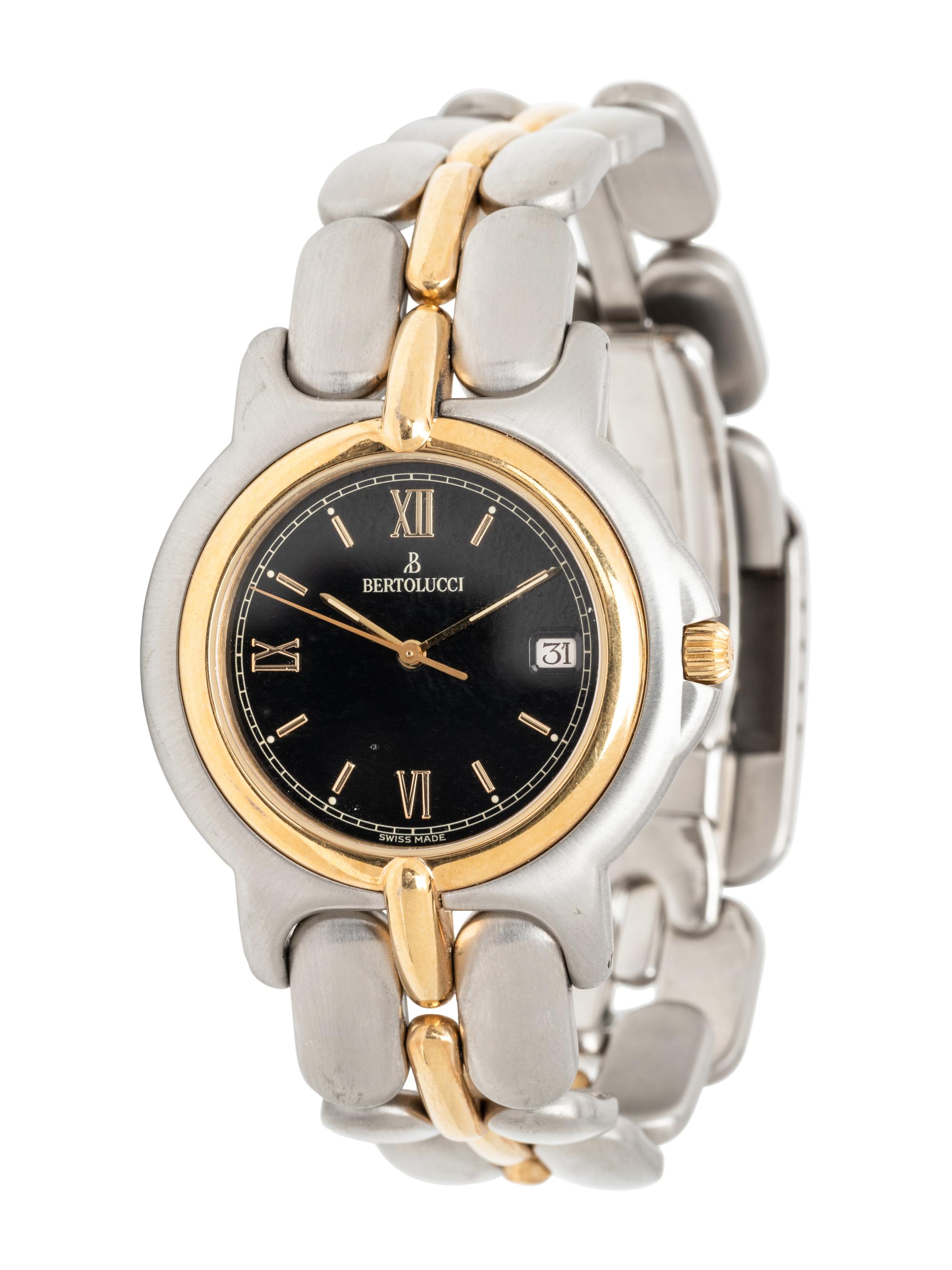 BERTOLUCCI, STAINLESS STEEL AND YELLOW GOLD DATE WATCH