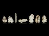 Seven Chinese Celadon Jade Carvings of Double Gourds