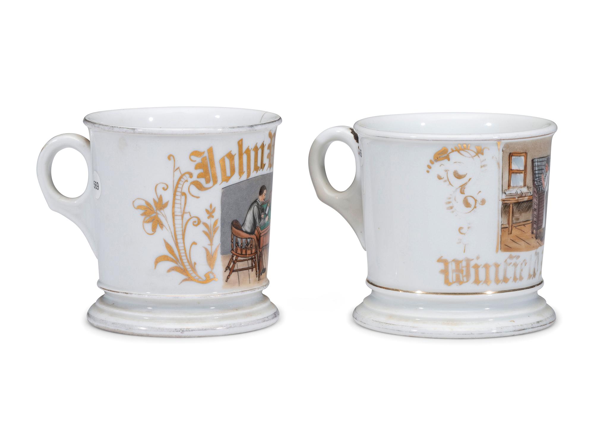 Two Porcelain Occupational Shaving Mugs