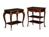 Two Louis XV Style Gilt Metal Mounted Mahogany Side Tables