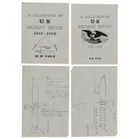 M.H. Cole Fighting Knife Archive with Two Cole Made Knives & Scabbards, Original Book Manuscript Drawings From Volumes III and IV as well as Additional Pre-Publication Paperwork