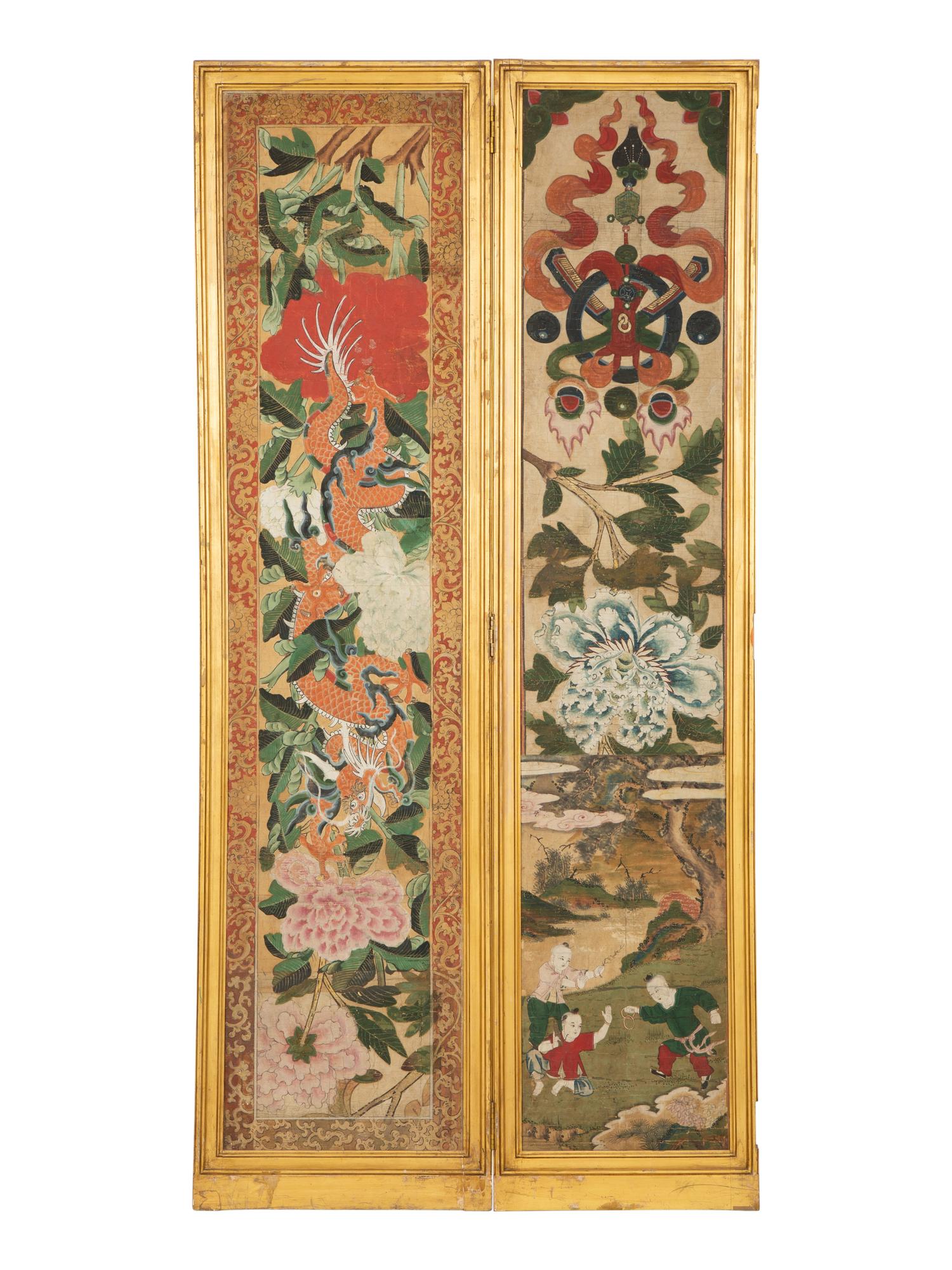 A Set of Eight Gilt Framed Chinese Wallpaper Panels