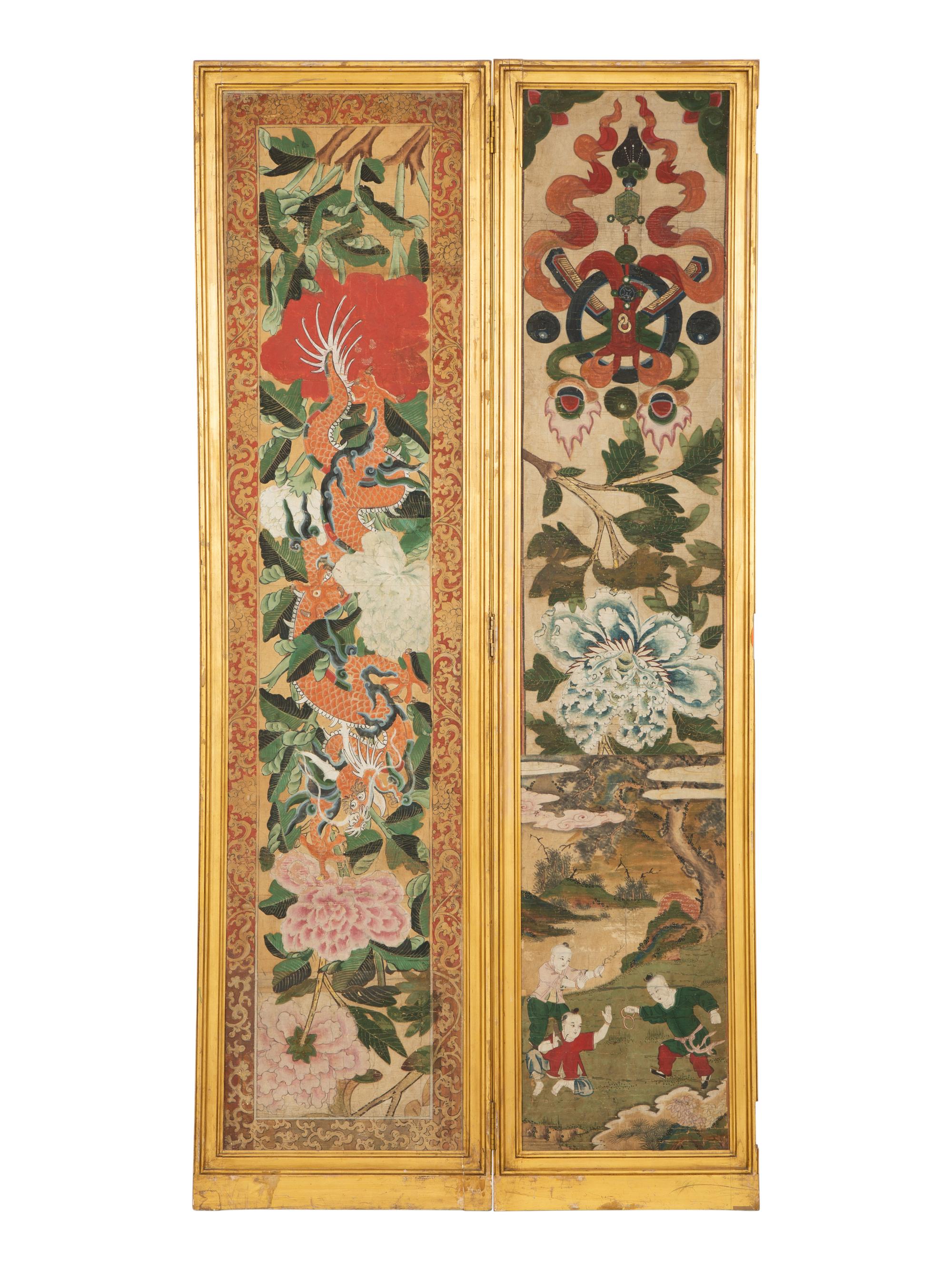 A Set of Eight Gilt Framed Chinese Wallpaper Panels