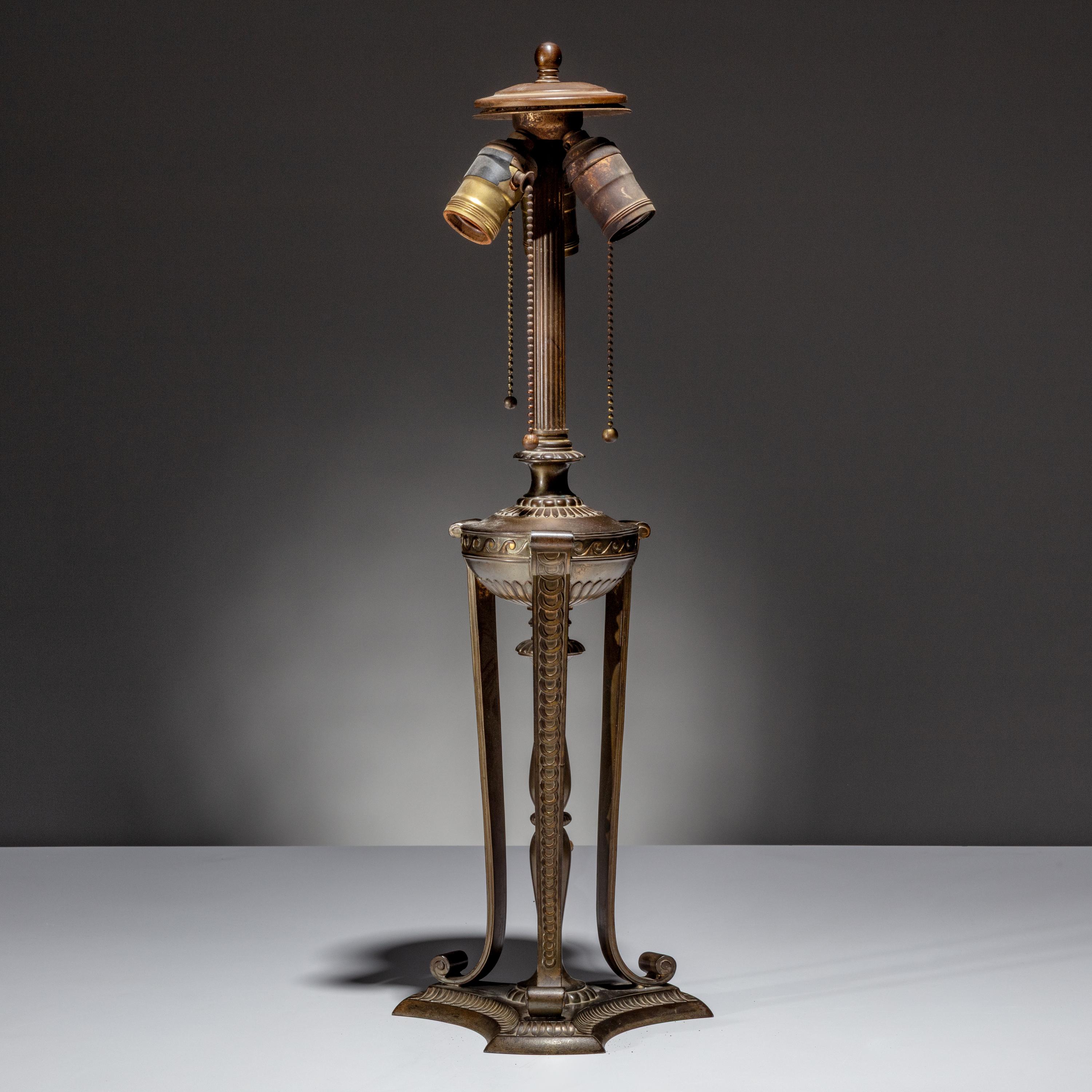 Pairpoint Corporation USA, Early 20th Century — Reverse-Painted Lamp, possibly depicting the Nina, Pinta, and Santa Maria , c. 1915