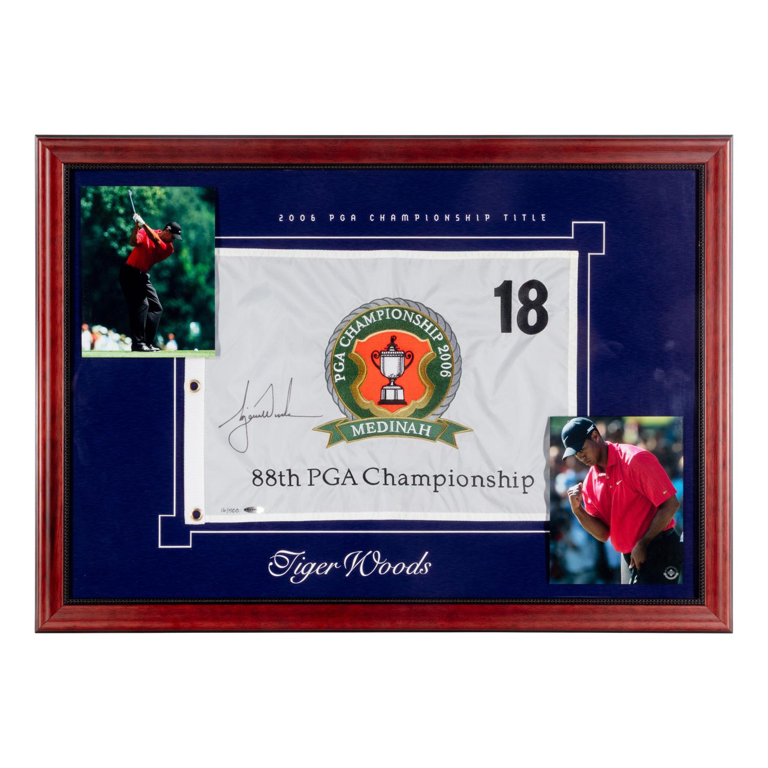 A Tiger Woods Signed Autograph 2006 PGA Championship Flag Display (Upper Deck Authenticated)