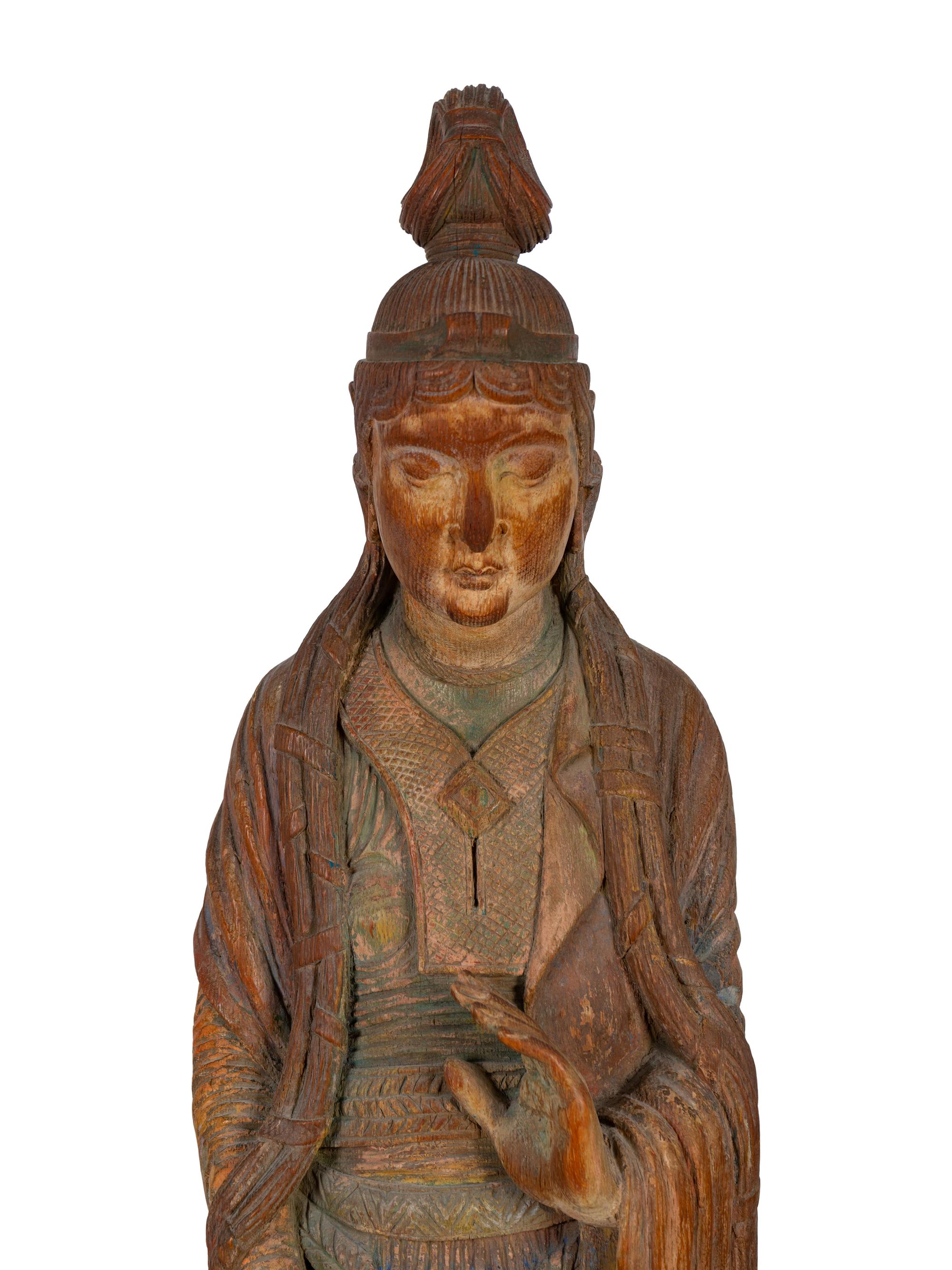 A Chinese Carved and Polychromed Hardwood Figure of Quan Yin — LATE 19TH / EARLY 20TH CENTURY