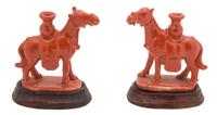 A Pair of Glazed Porcelain Figures of Camels Height 2 1/4 inches.