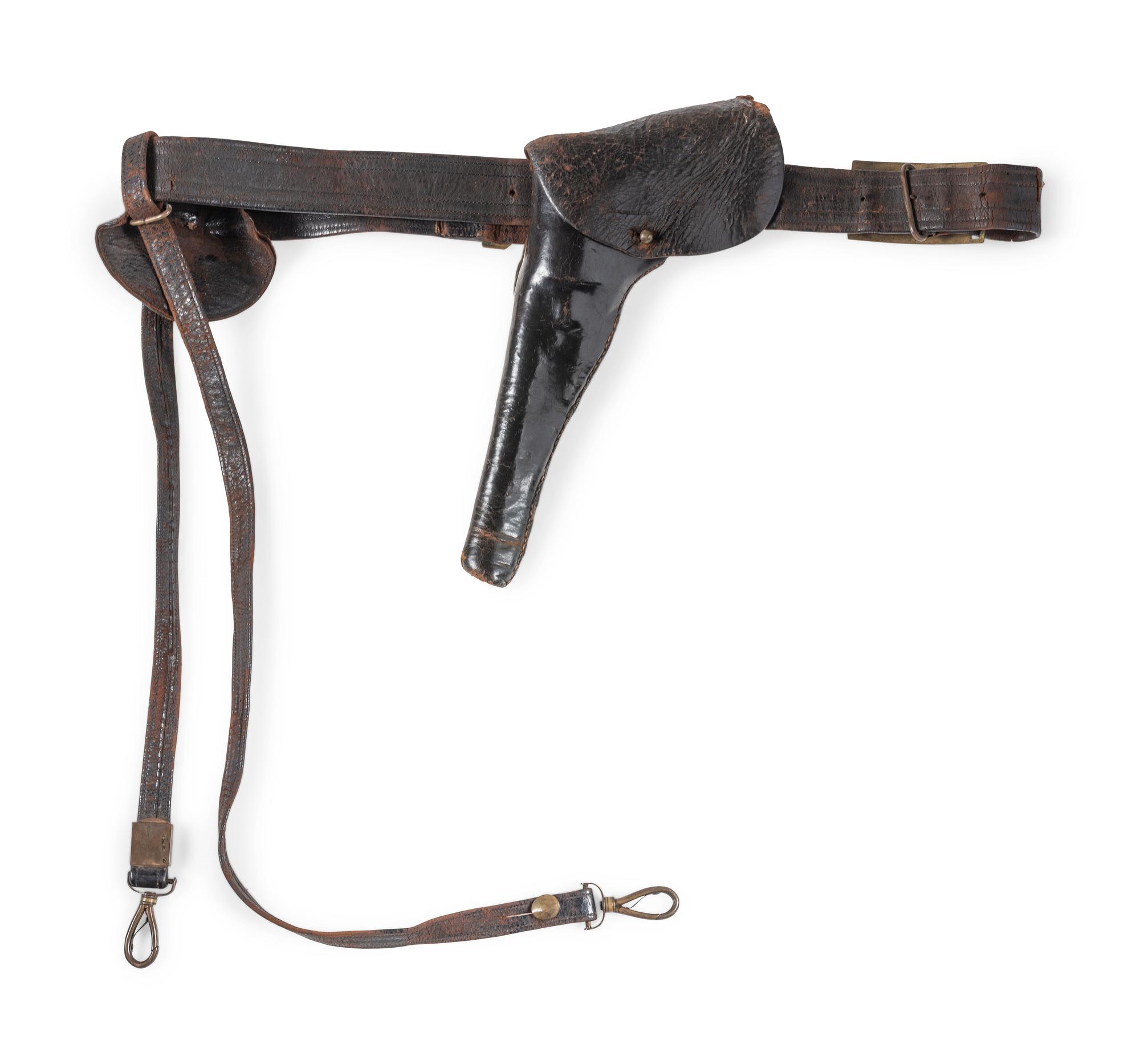 Civil War officer's belt rig with Model 1851 buckle and pistol holster.