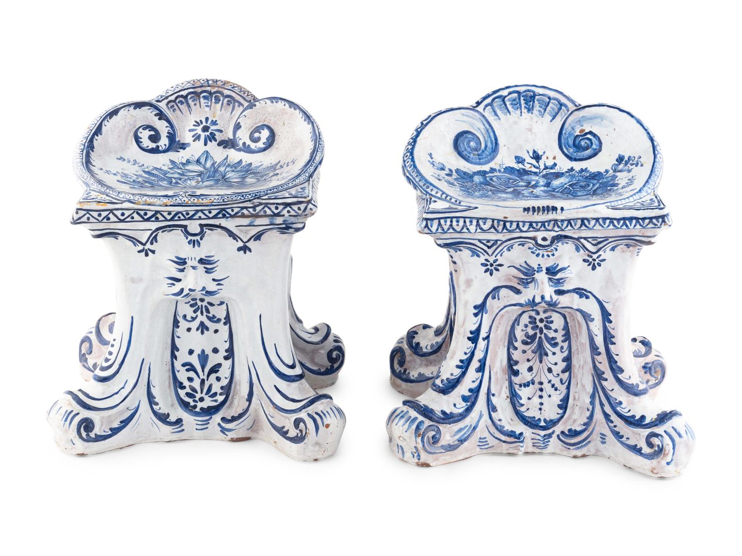 A Pair of Italian Faience Garden Stools