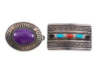 Navajo Sterling Silver Belt Buckles, with Inlay