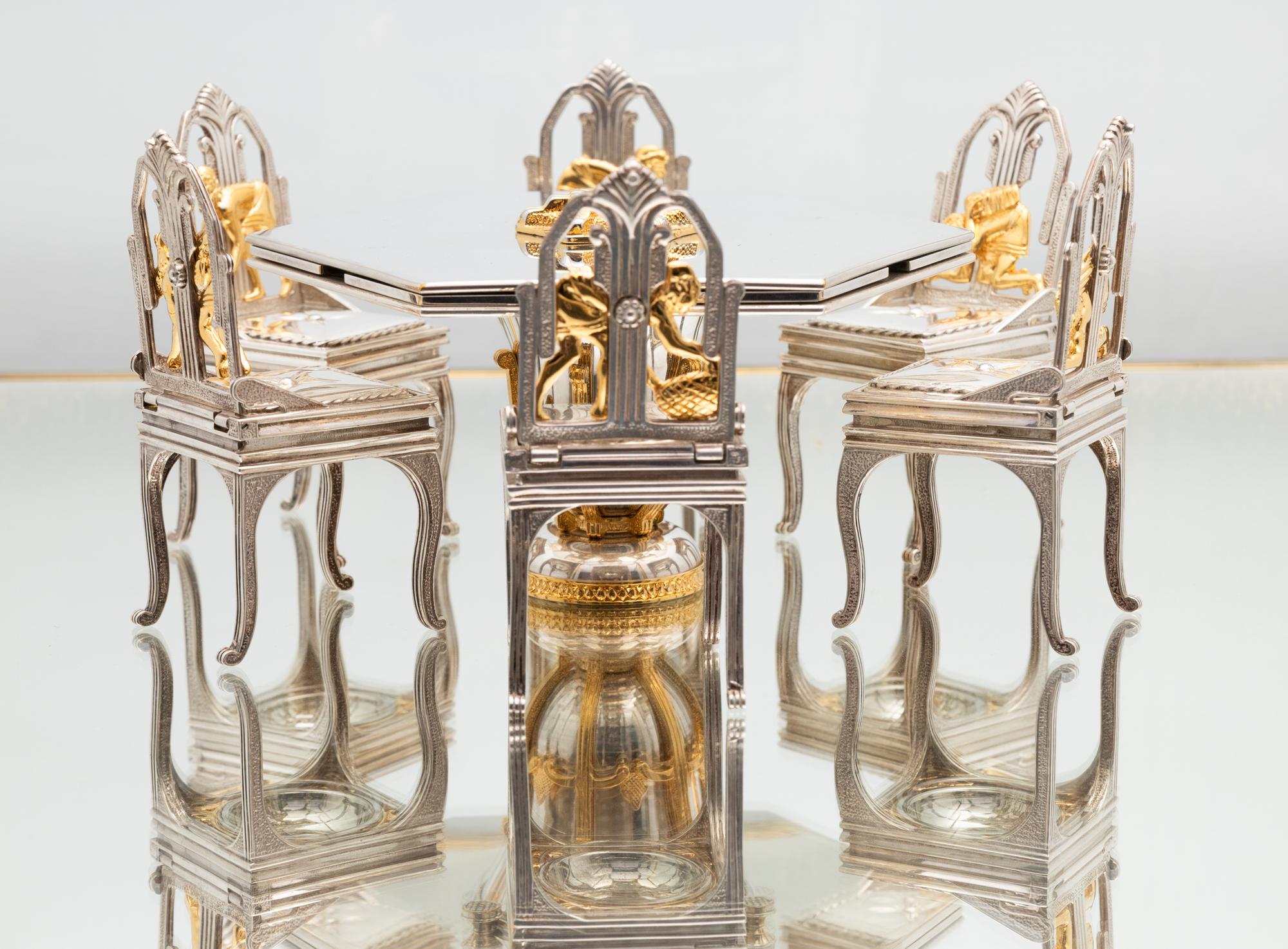 A Yossi Swed Judaica Partial Gilt Silver Dining Table Seder Plate and Vitrine