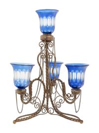 A Continental Brass and Blue Cut to Clear Tulipiere