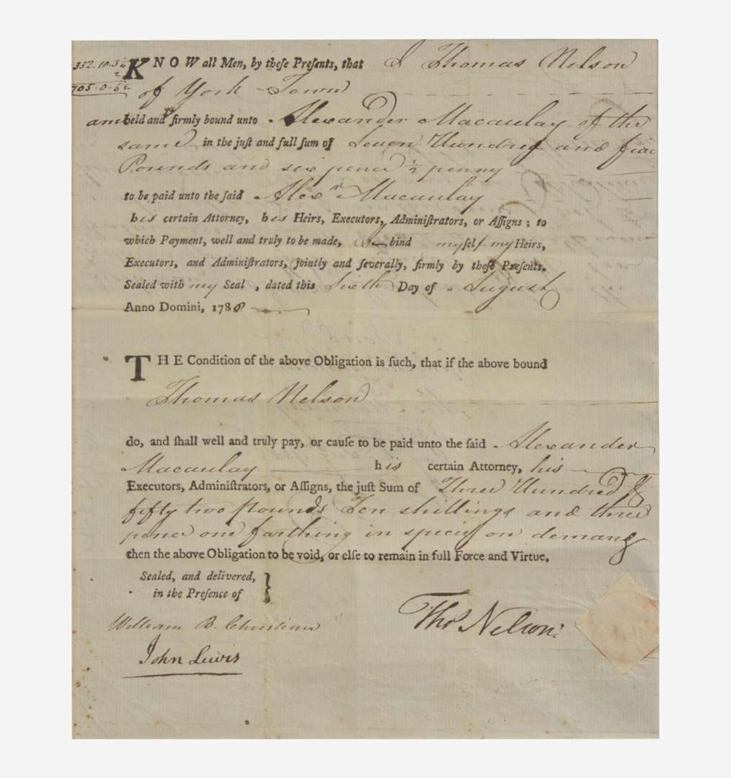 [Declaration of Independence] [Virginia] Nelson, Thomas, Jr. Partially-Printed Document, signed