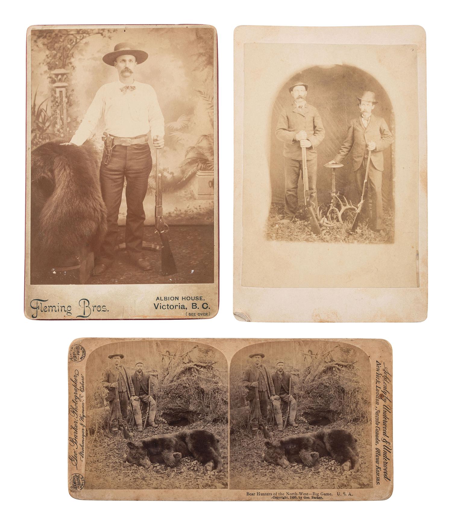 [WESTERN AMERICANA]. A group of 4 photographs of armed hunters, some posed with their game.