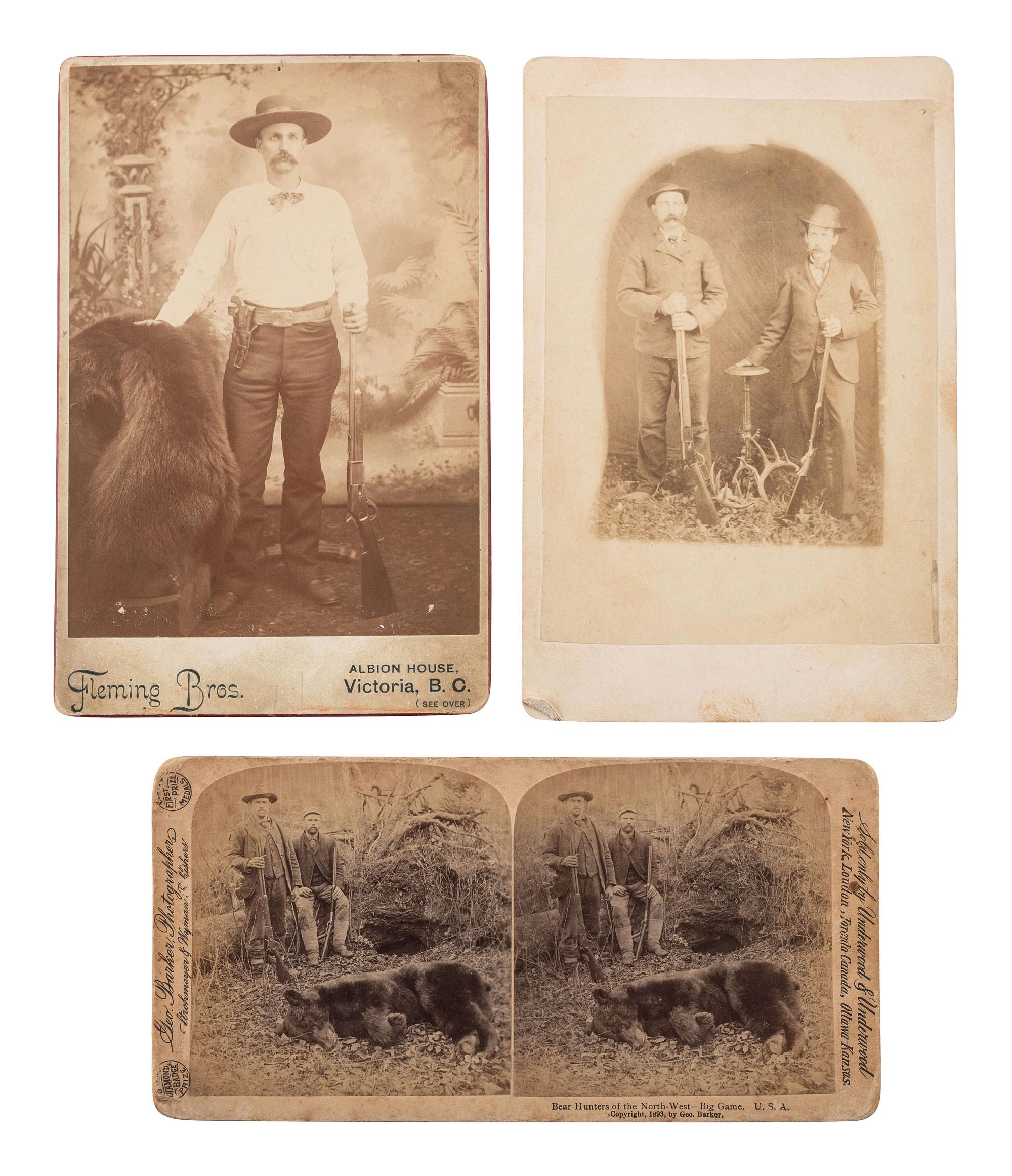[WESTERN AMERICANA]. A group of 4 photographs of armed hunters, some posed with their game.