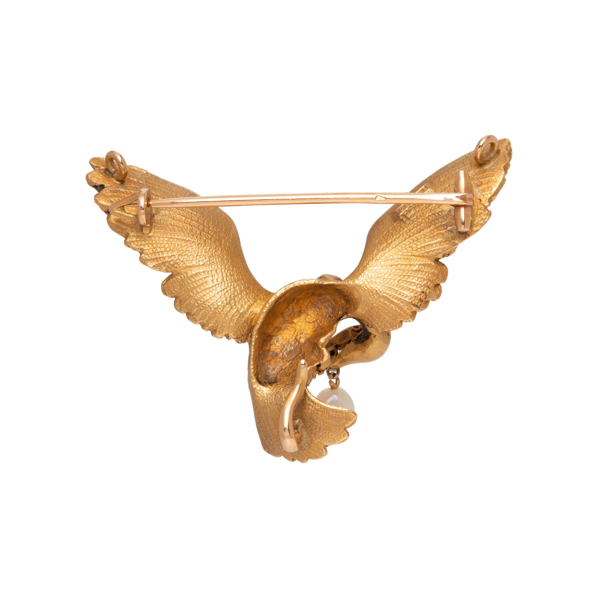 FRENCH, ANTIQUE, YELLOW GOLD AND PEARL VULTURE PENDANT/BROOCH