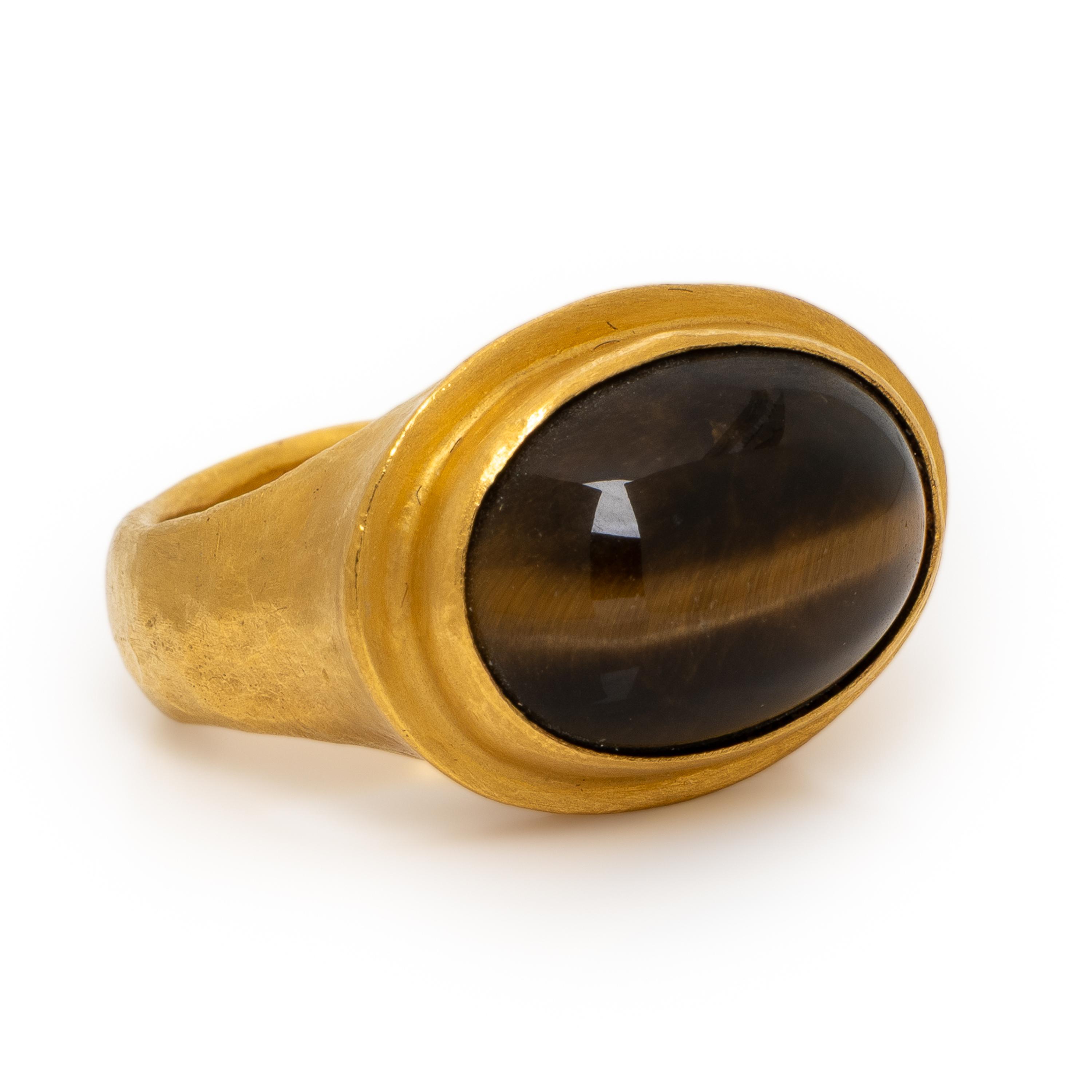 Yossi Harari, Tiger's Eye Quartz and Yellow Gold Ring