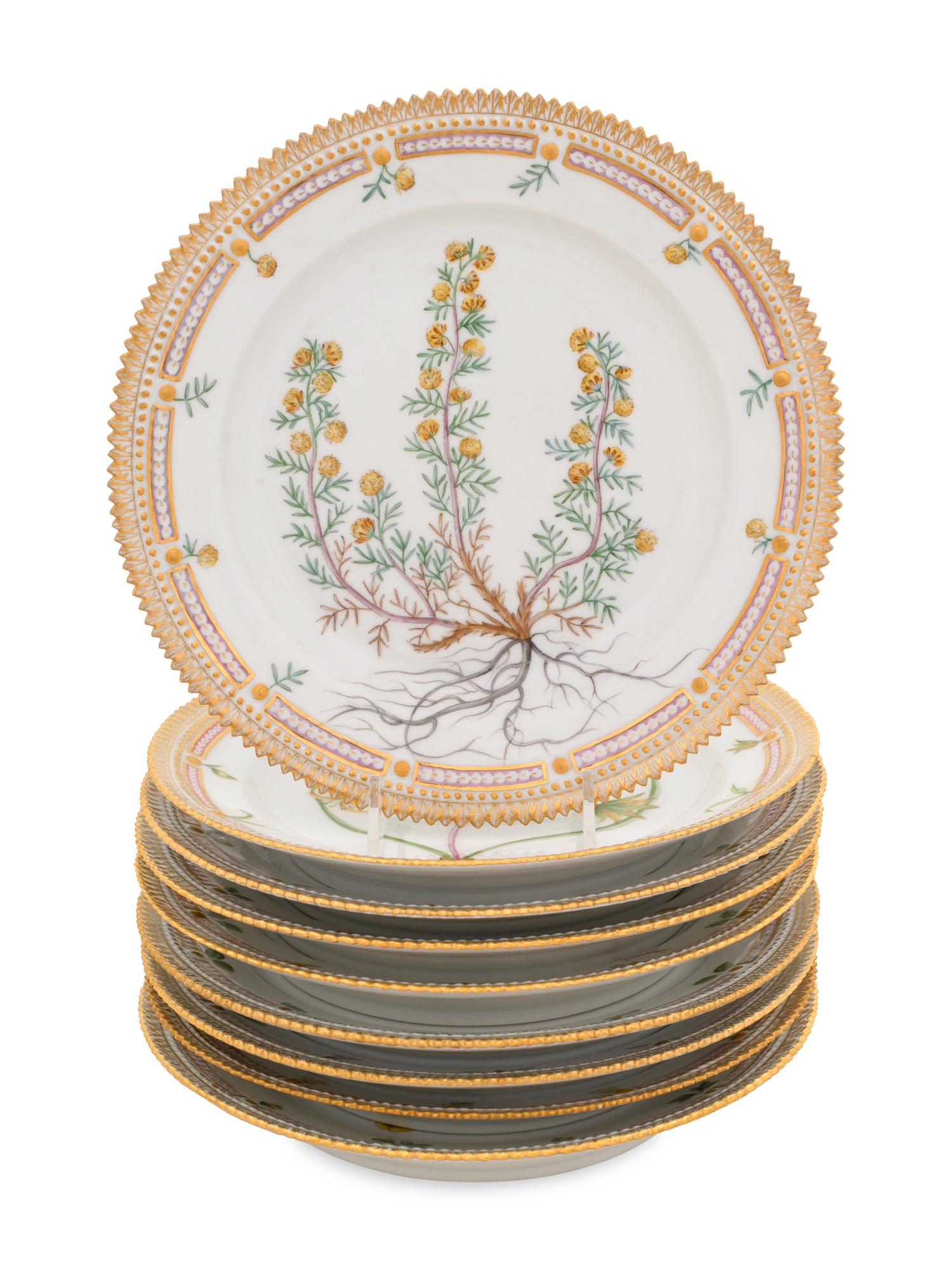 A Set of Nine Royal Copenhagen Flora Danica Luncheon Plates