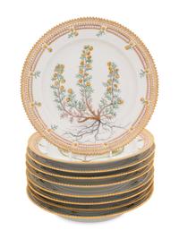 A Set of Nine Royal Copenhagen Flora Danica Luncheon Plates