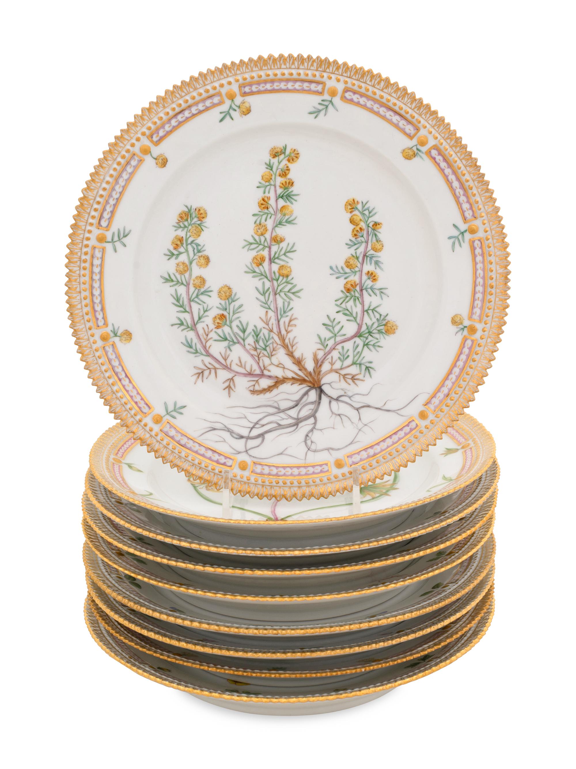 A Set of Nine Royal Copenhagen Flora Danica Luncheon Plates