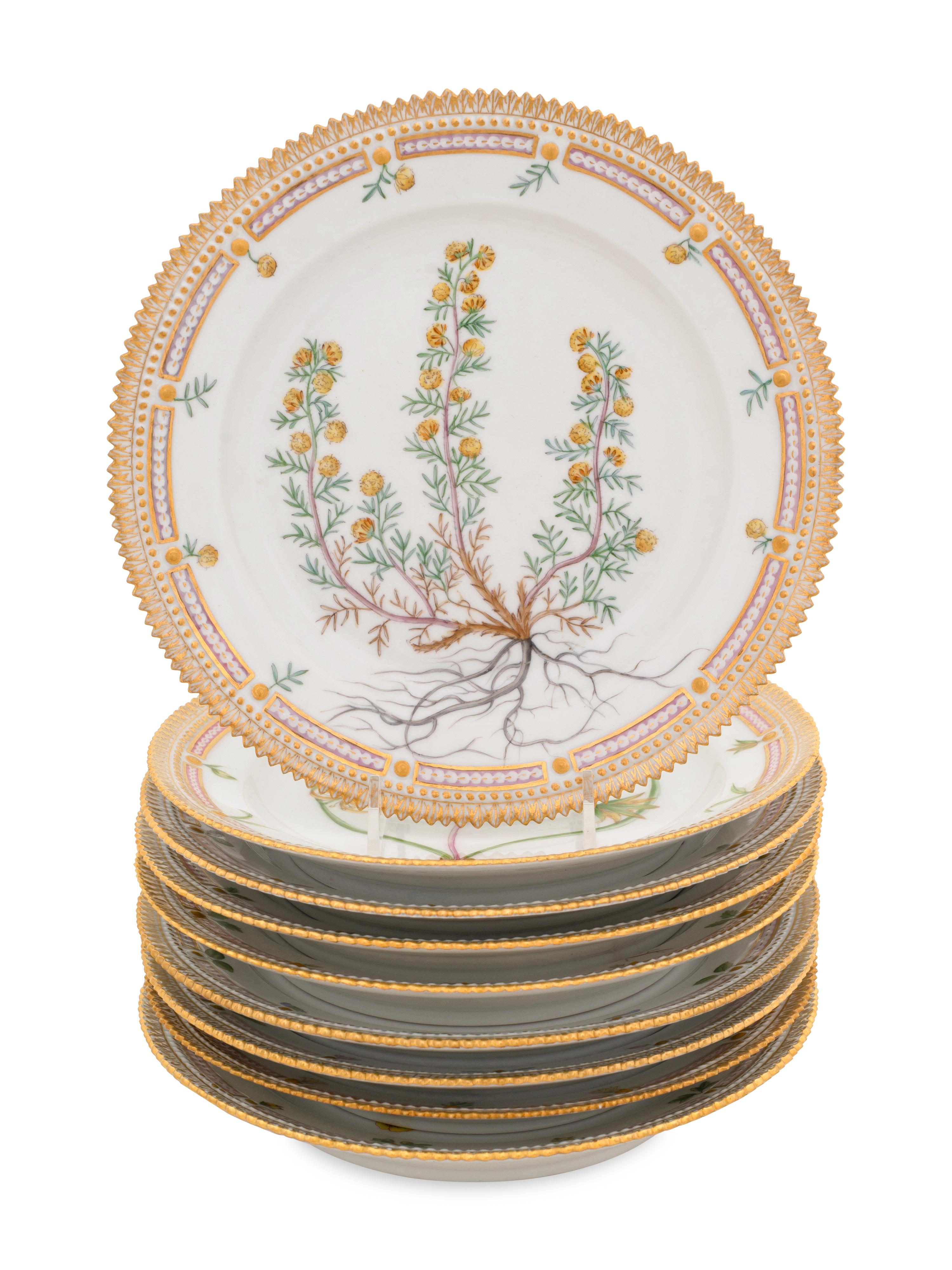 A Set of Nine Royal Copenhagen Flora Danica Luncheon Plates