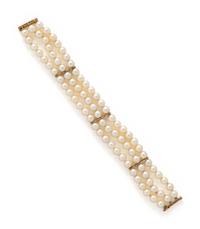 CULTURED PEARL AND YELLOW GOLD BRACELET