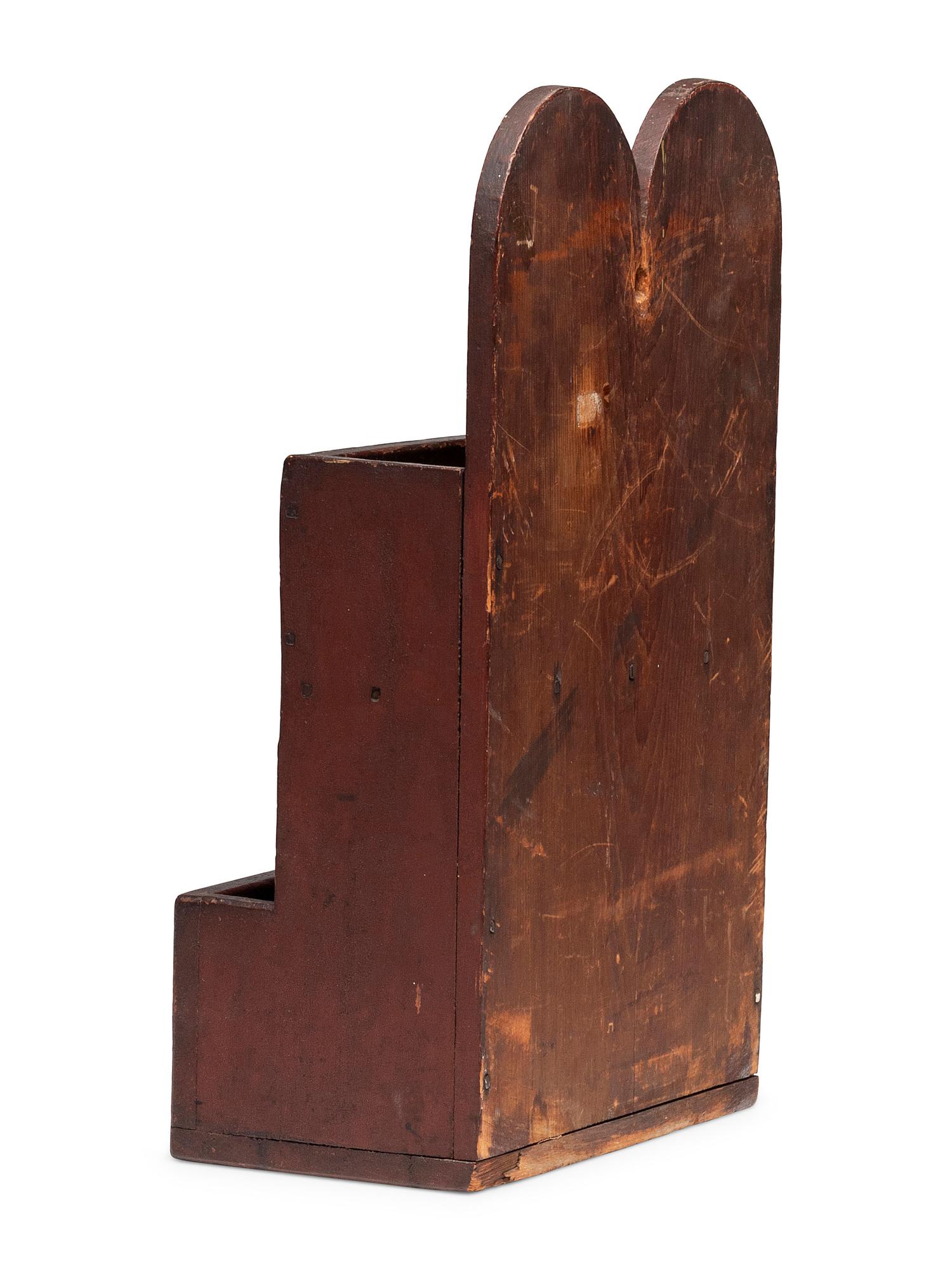 A Queen Anne Carved and Red Painted Pine Hanging Wall Box