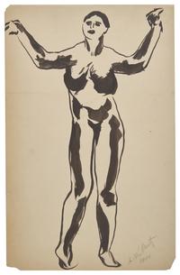 Five Works: Nude with Raised Arms; together with Four Sketches of a Dancer in Black (Isadora Duncan), circa 1904-1909 (5)