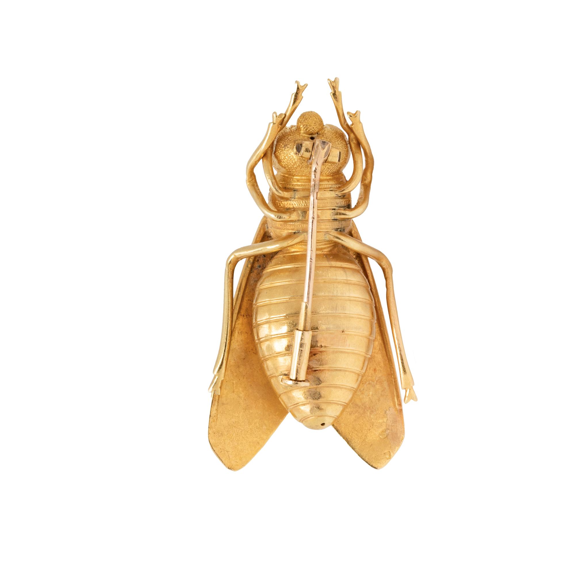 FRENCH, ANTIQUE, YELLOW GOLD INSECT BROOCH